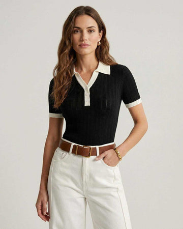 Beatrice | Classic Ribbed Contrast Polo Clothing