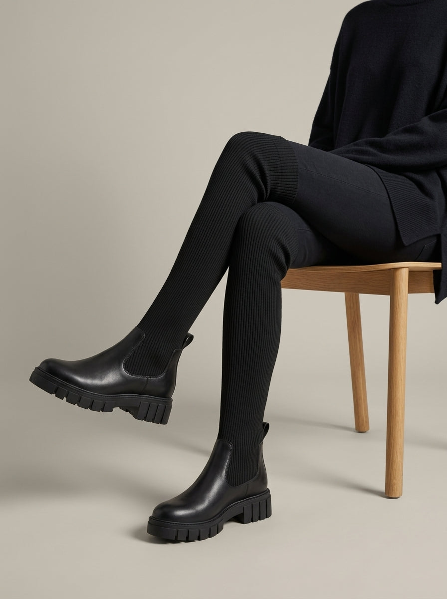 Women's Knit Thigh High Boots - Chunky Lug Sole