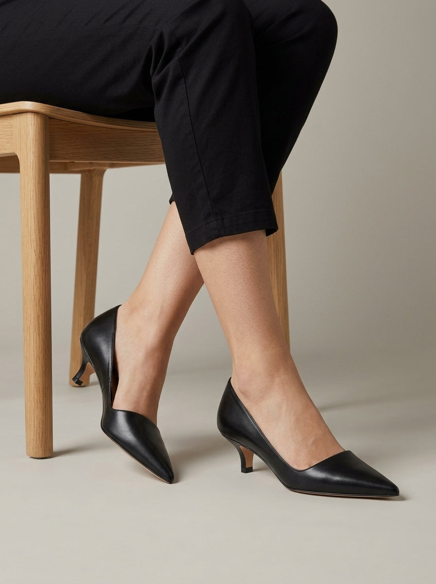 Women's Kitten Heels - Pointed Toe - Slip-On Court Shoes