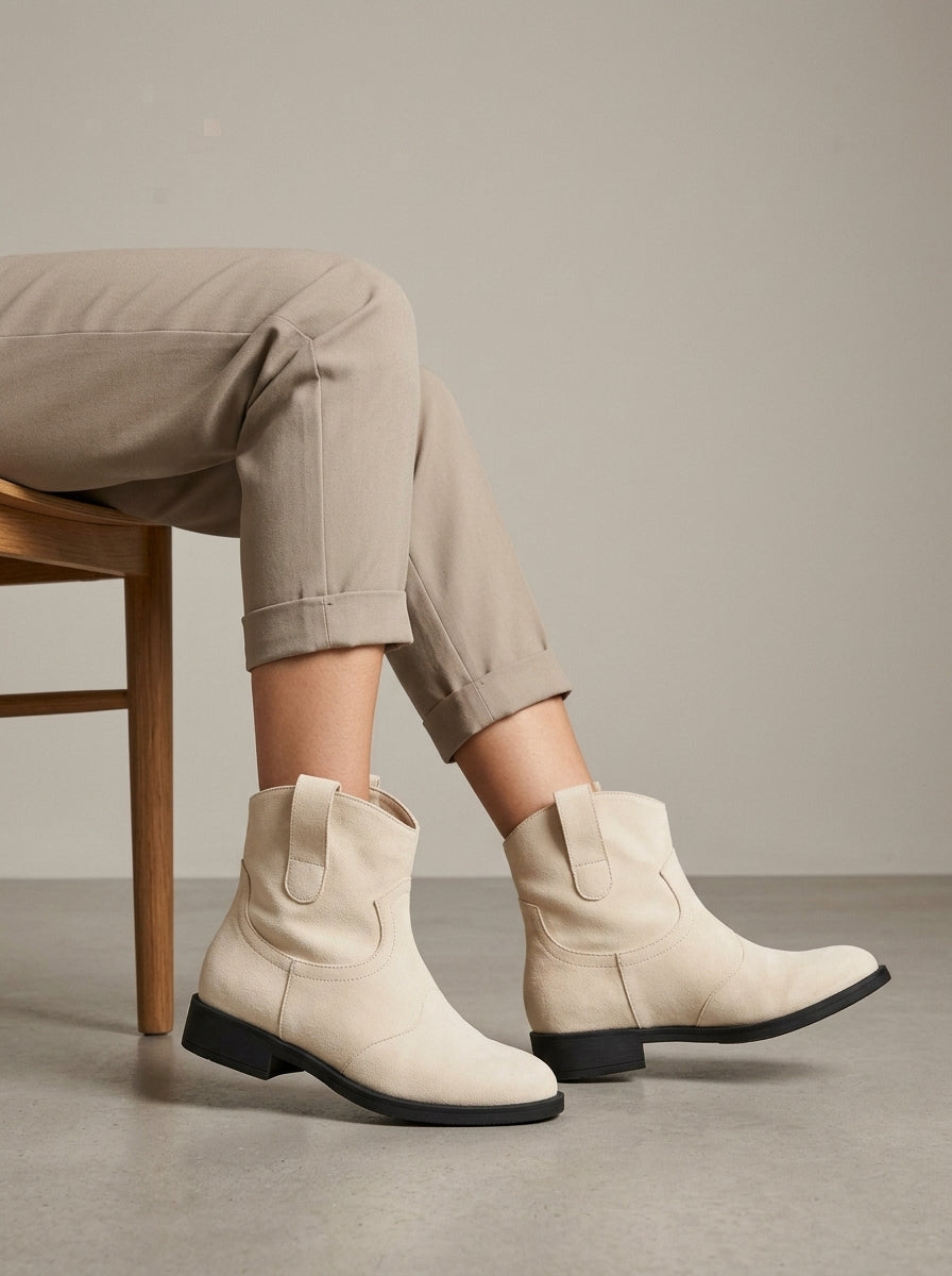 Women's Ankle Boots - Suede - Block Heel - Side Zip - Mid Calf