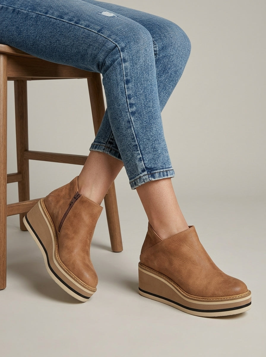 Women's Ankle Boots Platform Sole Chelsea Elastic Gusset