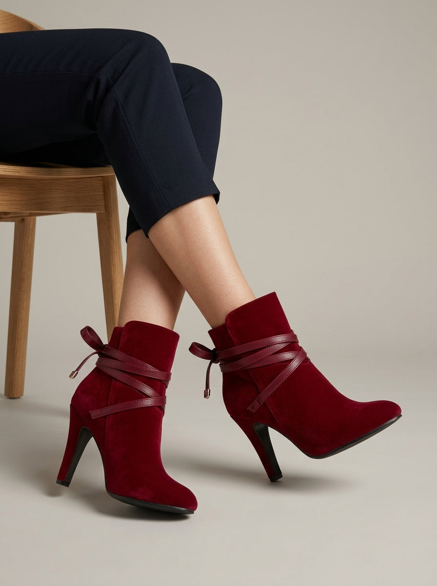 Women's Ankle Boots - Pointed Toe - Kitten Heels - Side Zip