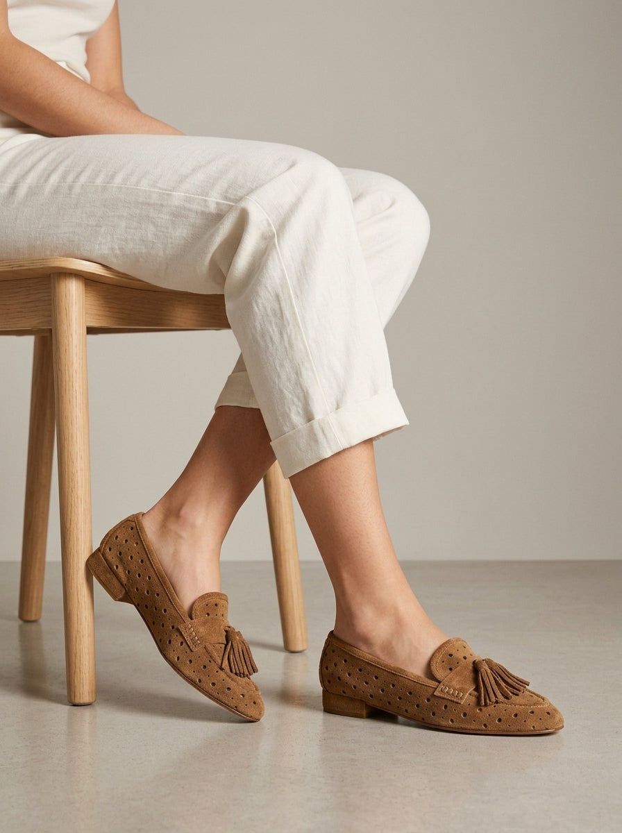 Women's Loafers Perforated Tassel Slip-On