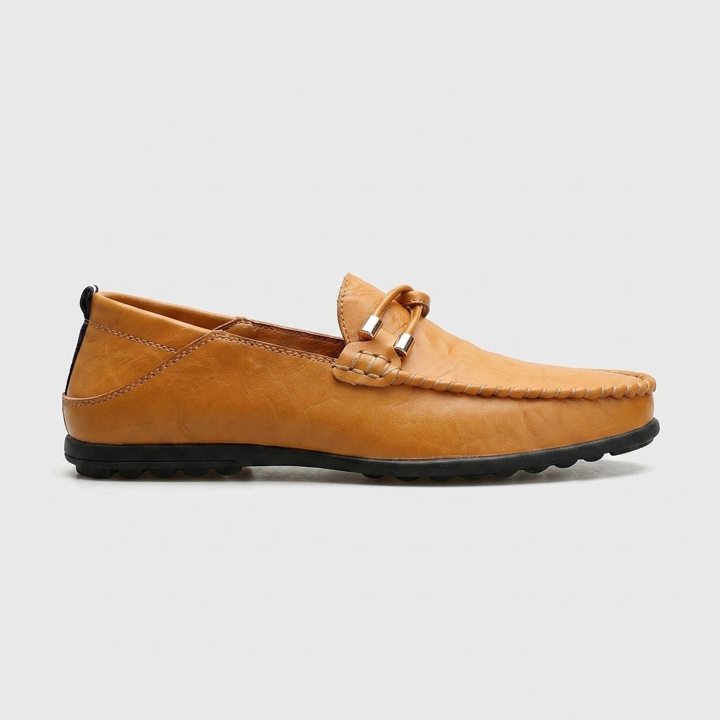 Men's Leather Driving Loafers with Ring Buckle Detail