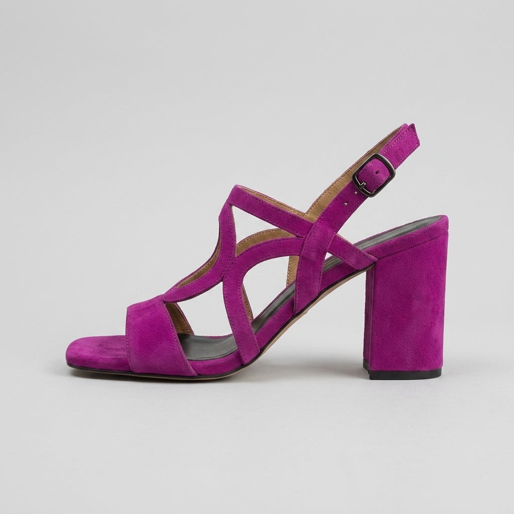 Women's Suede Slingback Sandals Block Heel - Open Toe Ankle Strap