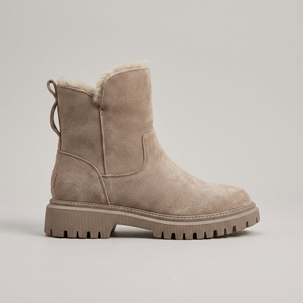 Women's Suede Shearling Ankle Boots - Round Toe Zip
