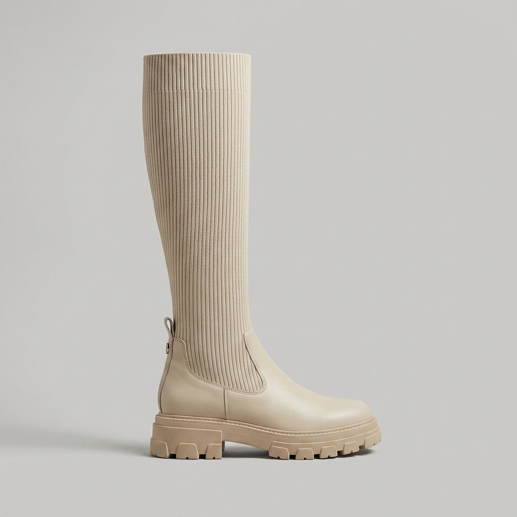 Women's Knit Thigh High Boots - Chunky Lug Sole