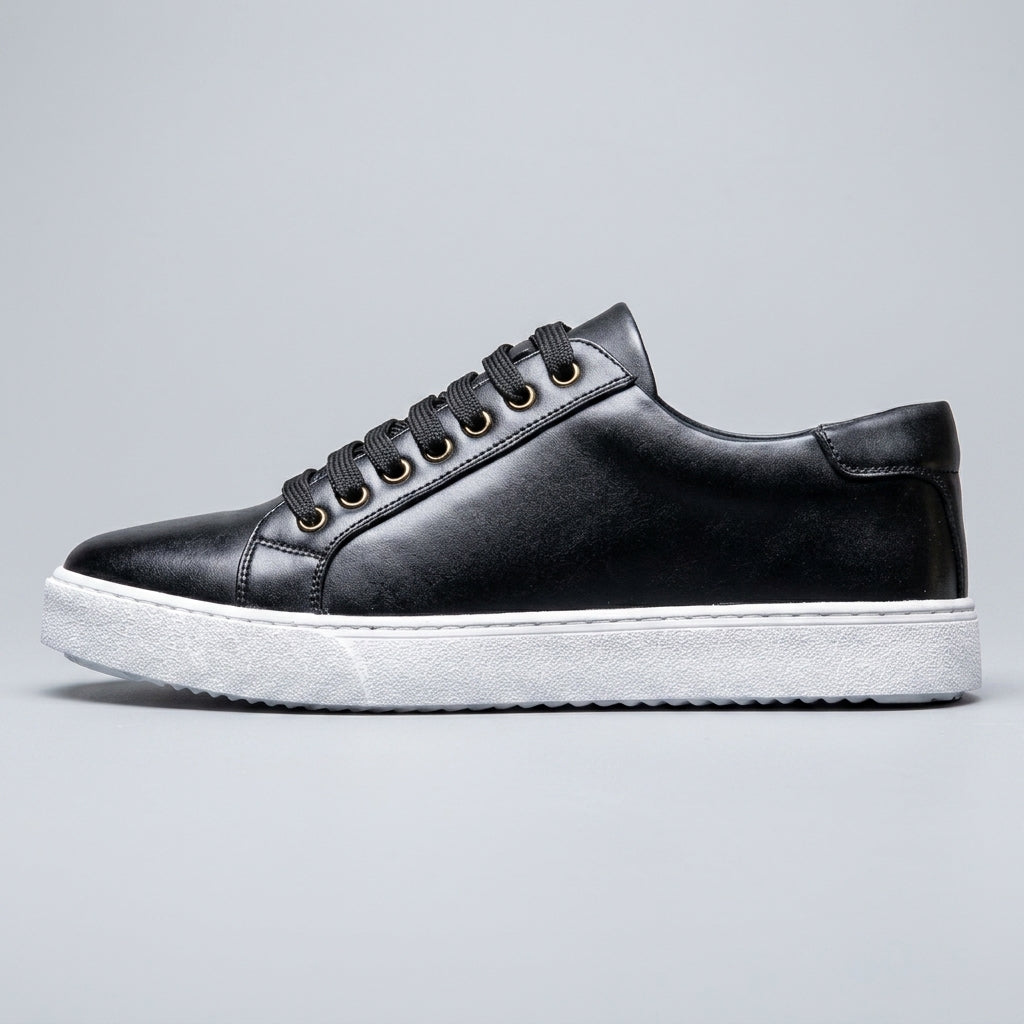Men's Leather Low Top Sneakers - Round Toe Lace-Up