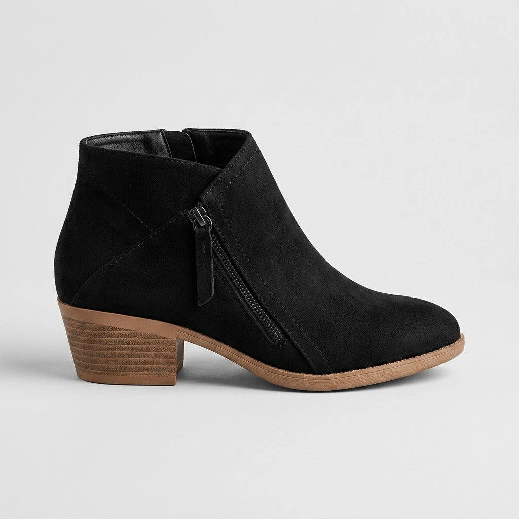 Women's Suede Ankle Boots - Round Toe Block Heel