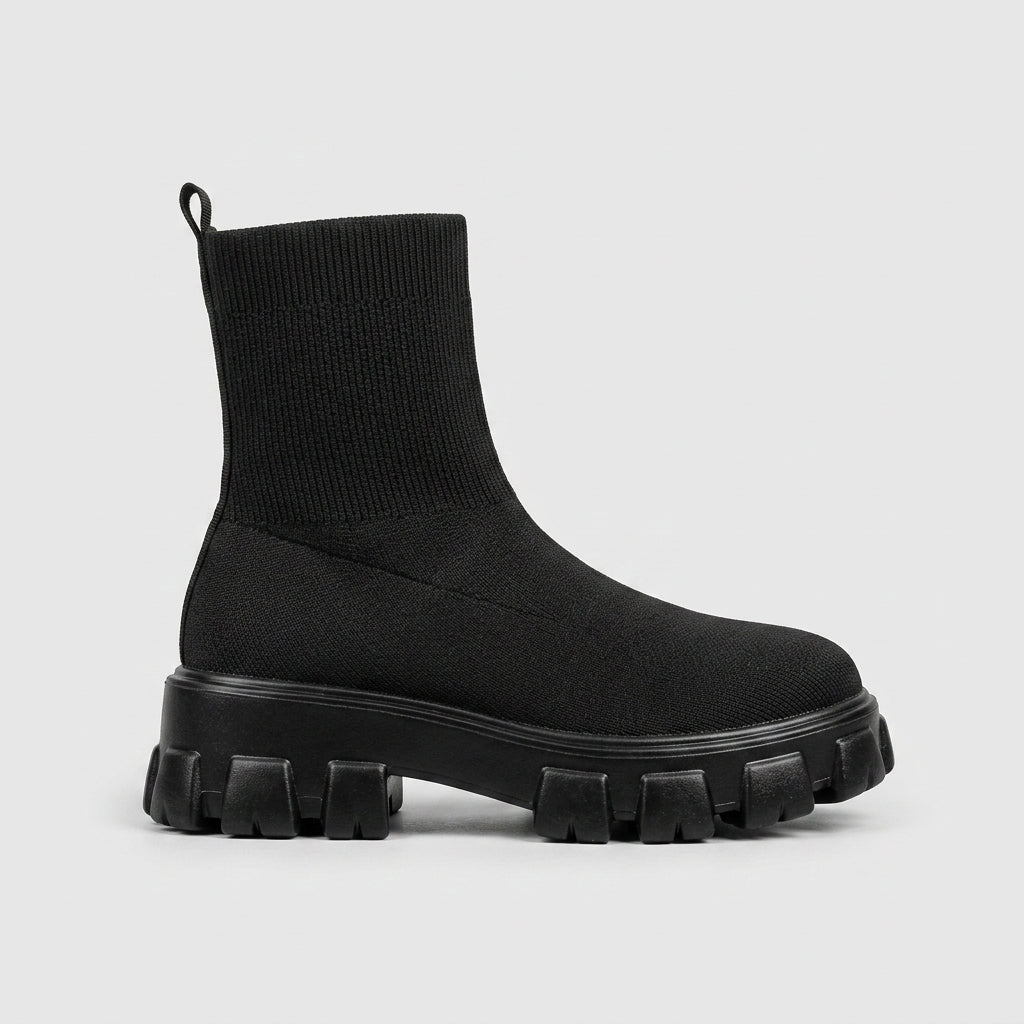 Women's Platform Boots Ankle Sock-Fit Chunky Lug Sole
