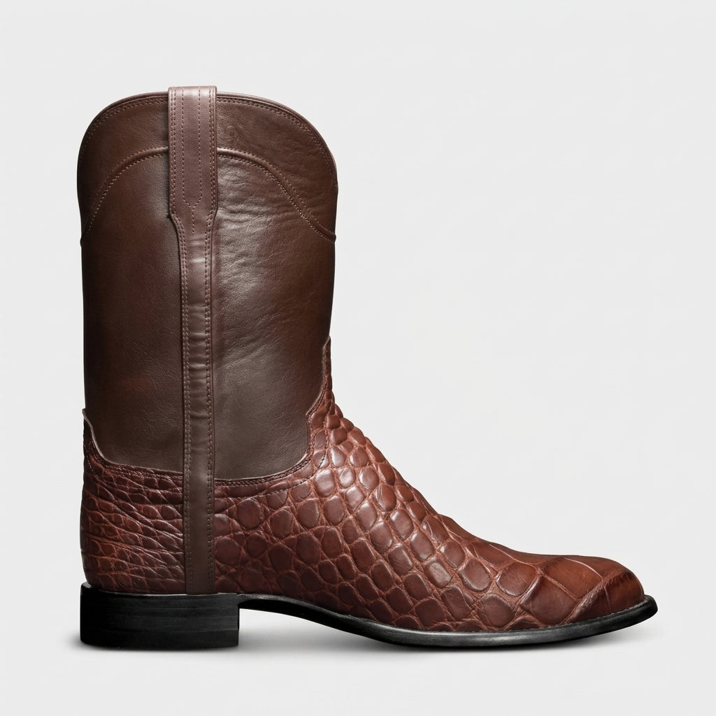 Men's Croc-Effect Western Boots - Round Toe Pull-On