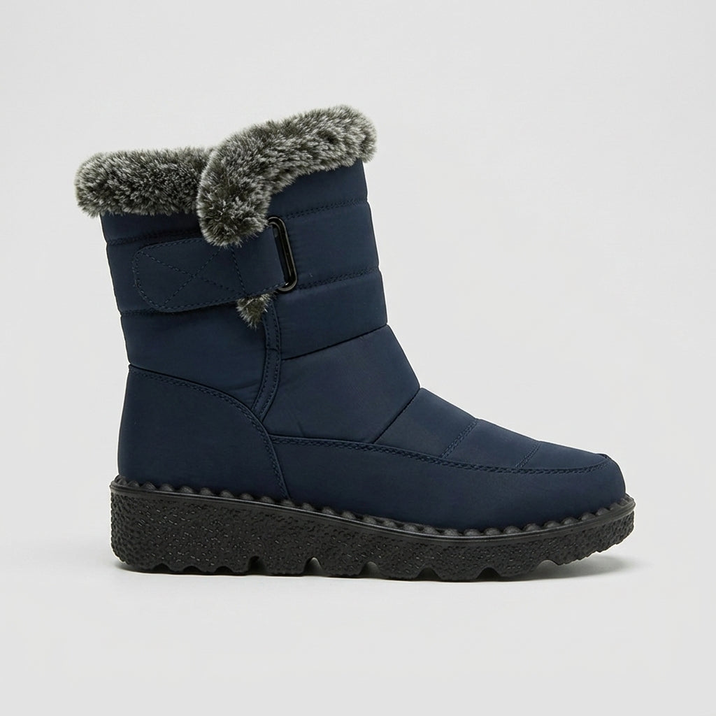 Women's Fur-Trim Snow Boots - Round Toe Buckle Strap