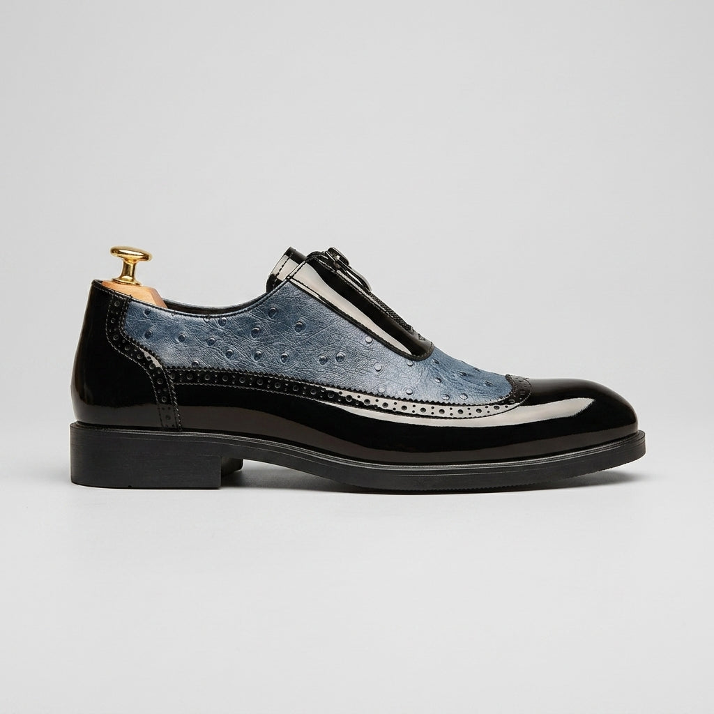 Men's Derby Shoes - Slip-On - Patent Leather - Textured Upper