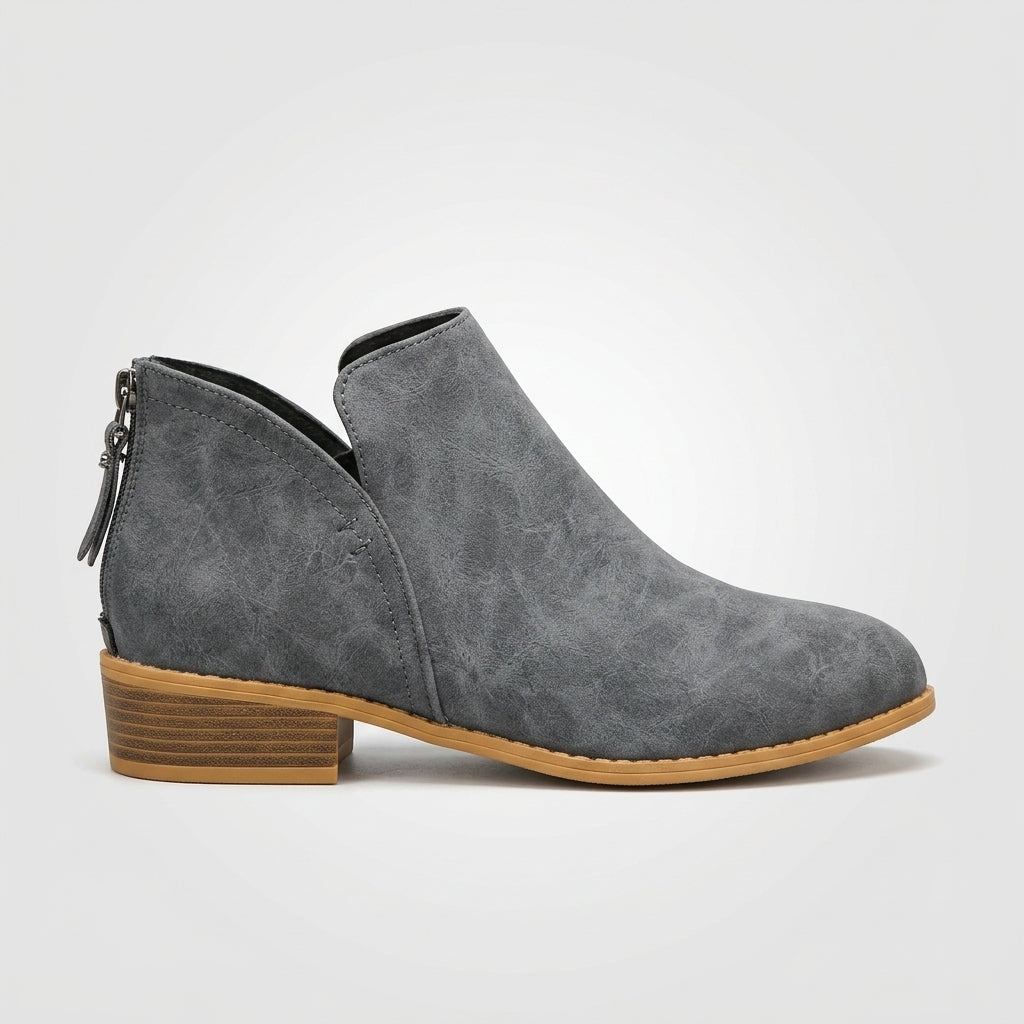 Women's Ankle Boots Side Entry Low Block Heel Almond Toe