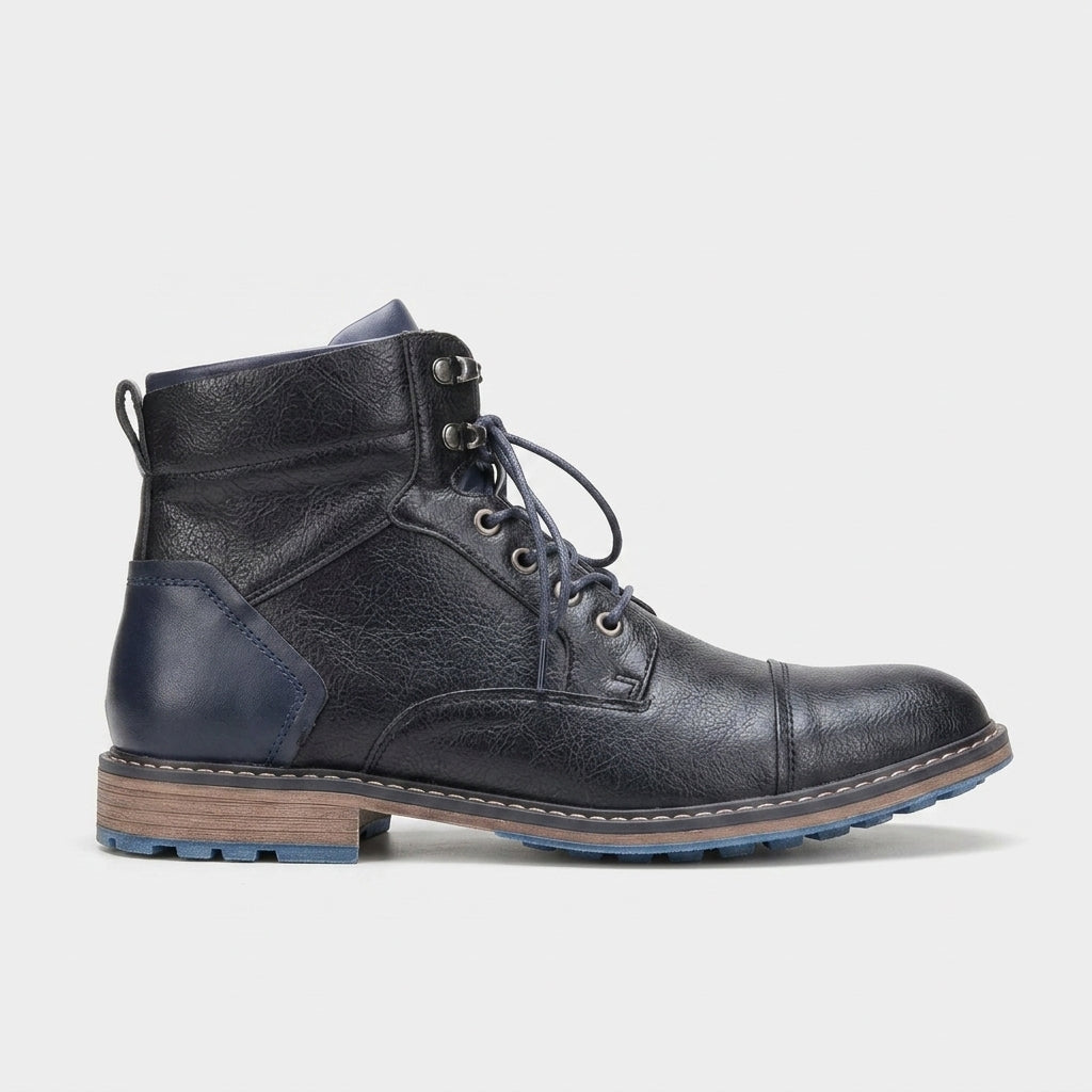Men's Boots - Ankle Lace-Up Cap Toe Zip Side Low Heel