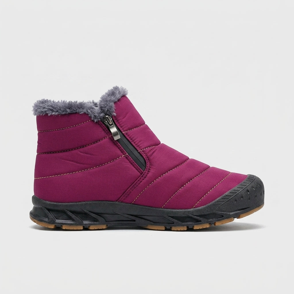 Women's Fur-Lined Snow Boots - Round Toe Side Zip