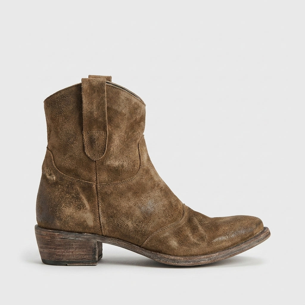 Women's Ankle Boots - Suede - Block Heel - Side Zip - Mid Calf