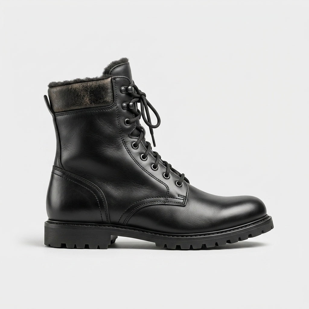Men's Boots Mid-Calf Lace-Up Round Toe Leather Combat Style