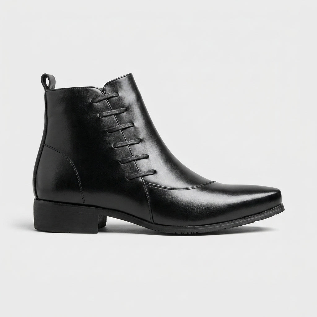 Men's Ankle Boots Pointed Toe Side Zip Lacing Detail Block Heel