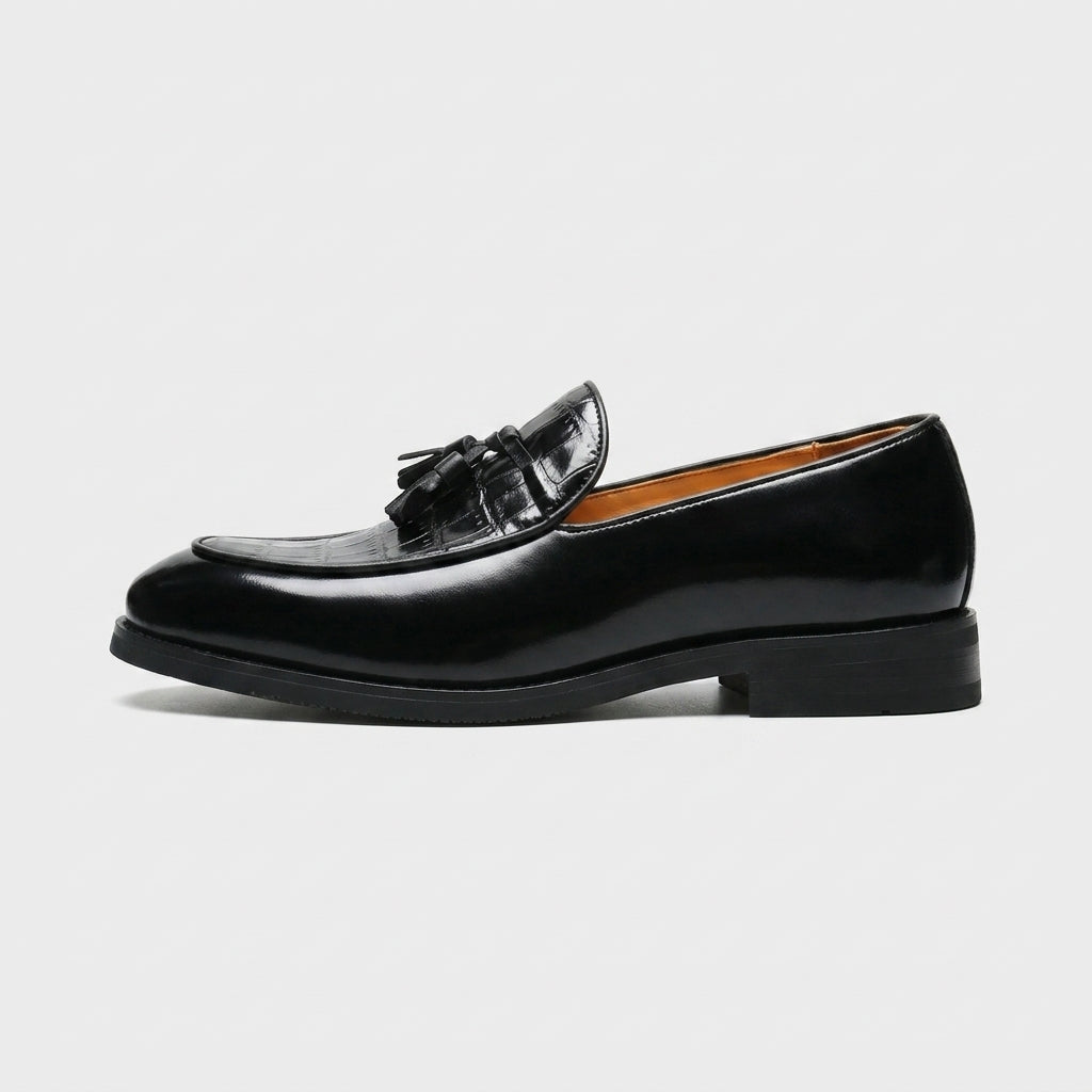 Men's Penny Loafers Leather - Tassel Detail - Croc-Embossed Vamp