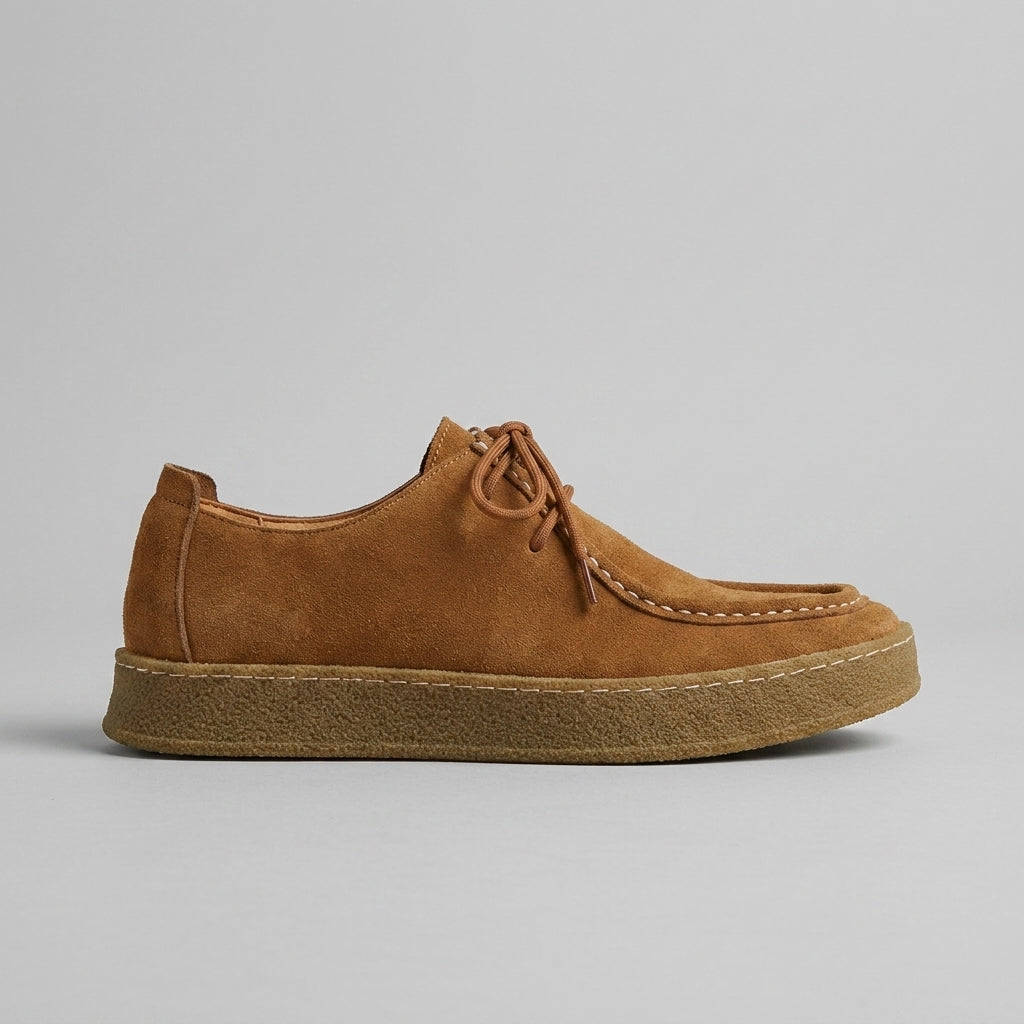 Men's Suede Lace-Up Moc Toe Shoes - Crepe Sole - Flat