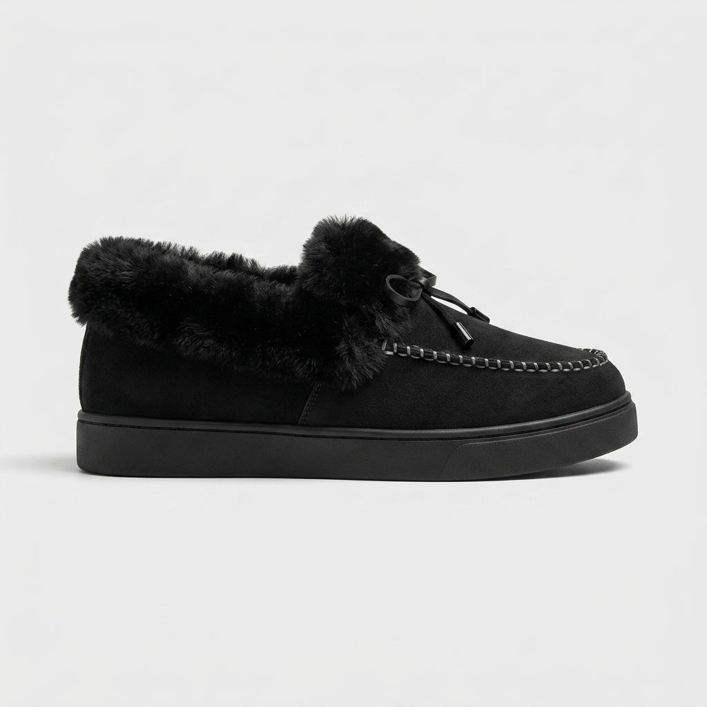 Women's Fur-Trim Platform Moccasins - Round Toe Bow