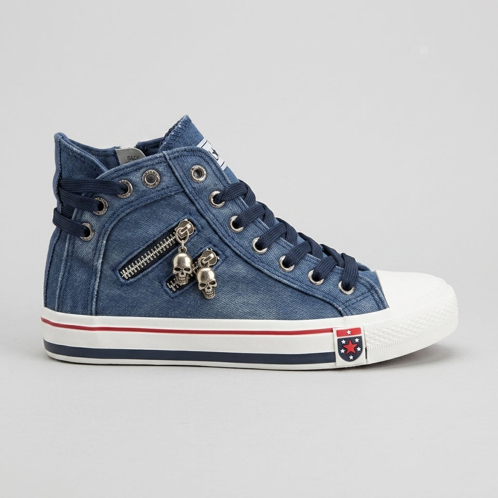 Women's Denim High-Top Sneakers - Cap Toe Lace-Up
