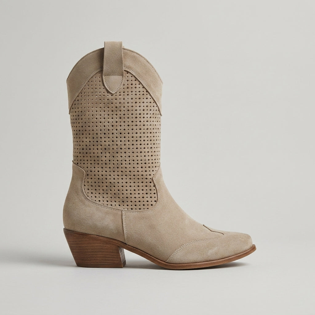 Women's Suede Western Boots - Pointed Toe Block Heel