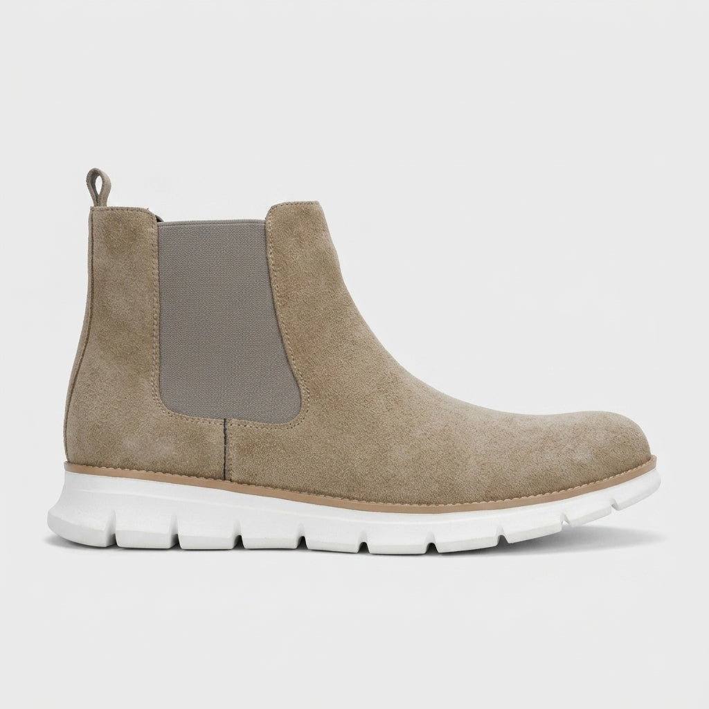 Men's Chelsea Boots Suede Ankle Round Toe Chunky Sole Pull Tab
