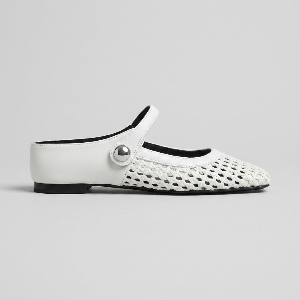Women's Flats Mary Jane Mule - Woven Mesh - Square Toe - Flat Sole