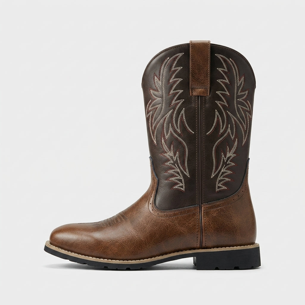 Men's Western Cowboy Boots - Embroidered Shaft - Pull-On