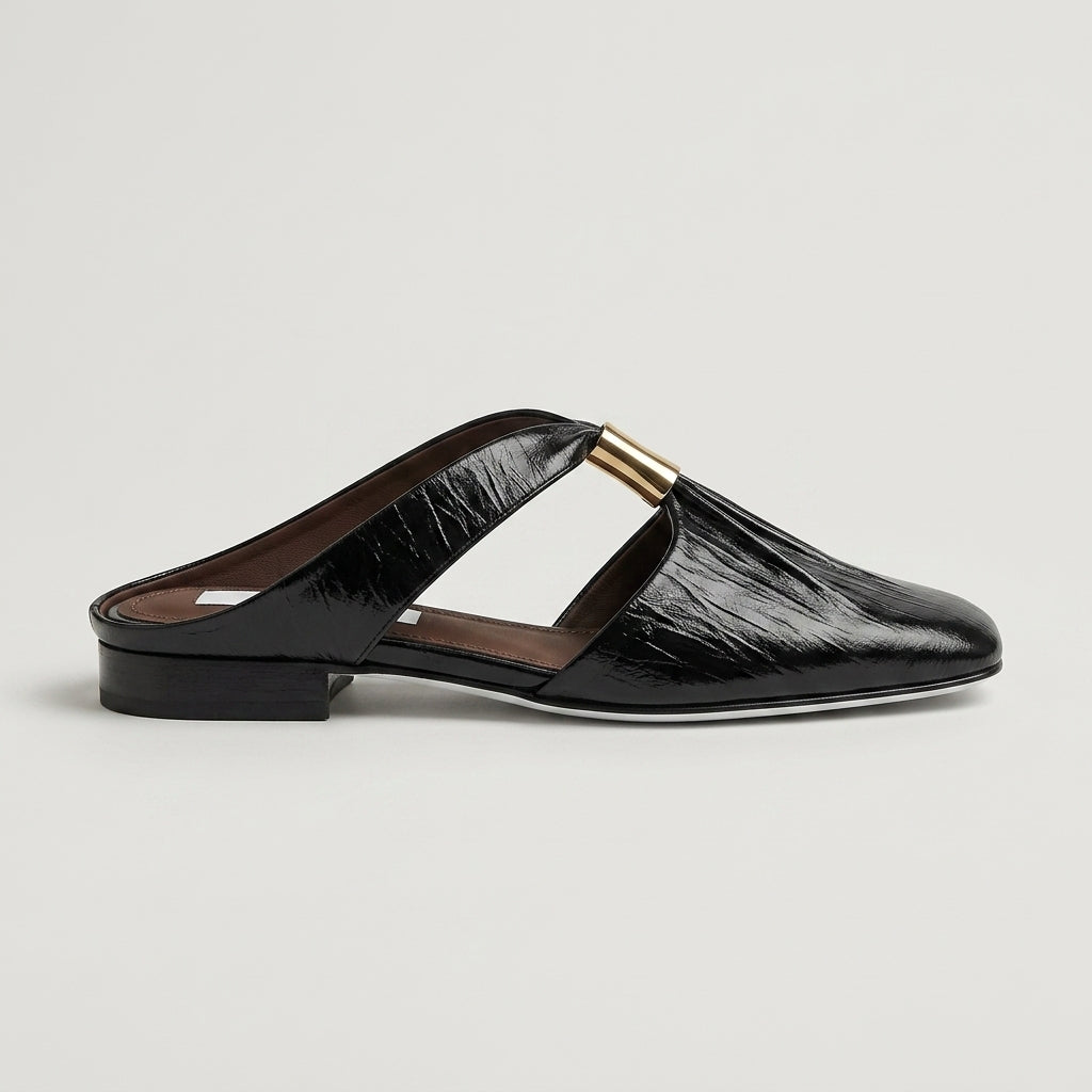 Women's Flats Square Toe Slip-On Mules Metal Bar Detail