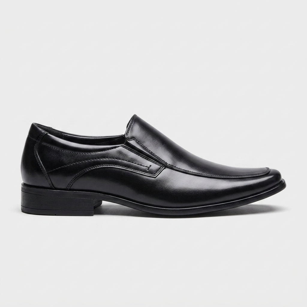 Men's Loafers Square Toe Slip-On Leather Low Block Heel