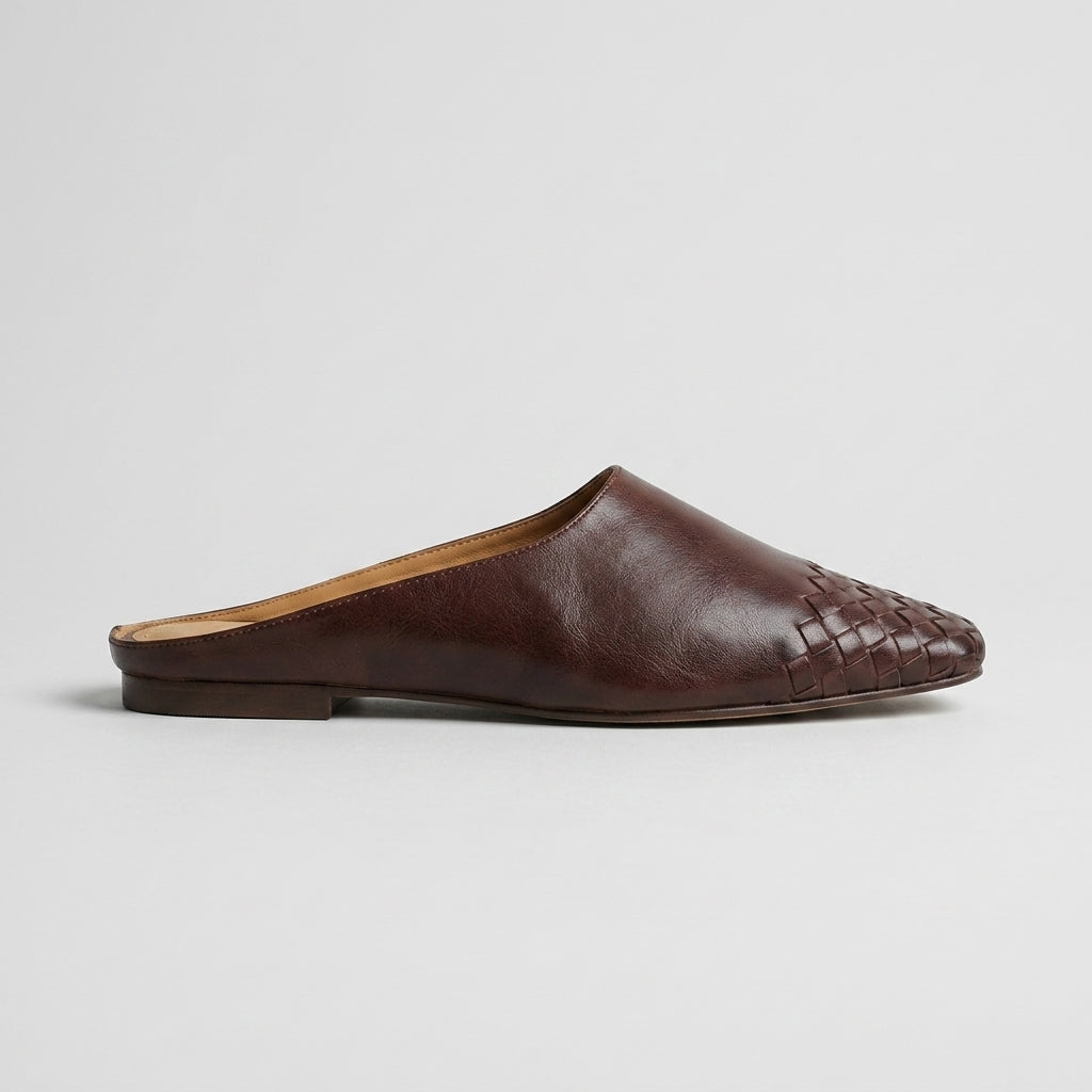 Women's Woven Leather Mules - Square Toe Block Heel