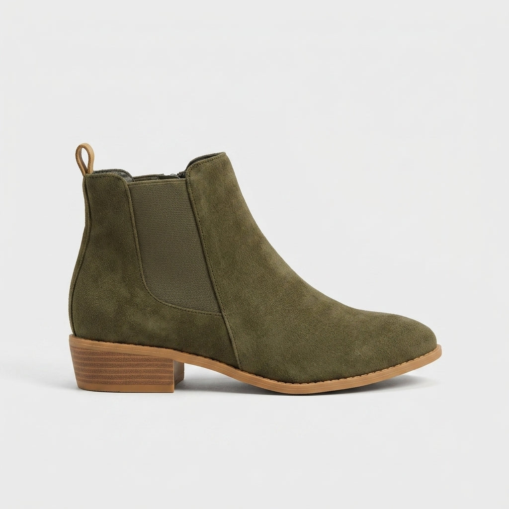 Women's Ankle Boots Suede-Effect Side-Zip Low Block Heel