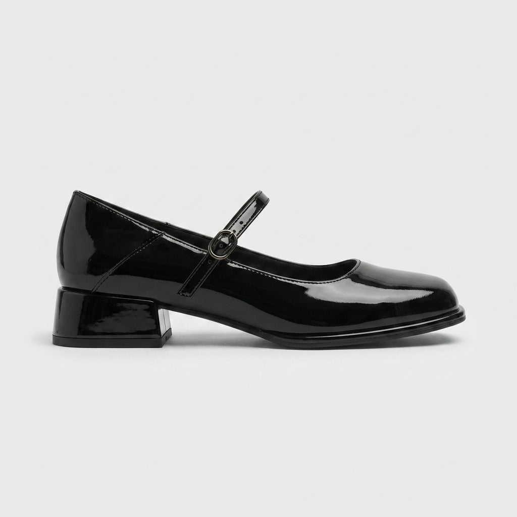 Women's Mary Jane Heels - Patent - Block Heel - Ankle Strap