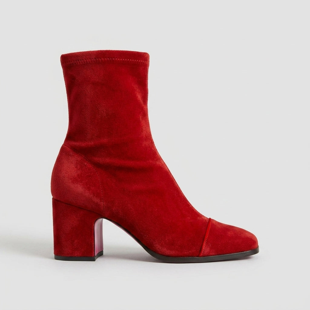 Women's Ankle Boots - Square Toe - Block Heel - Suede-Effect