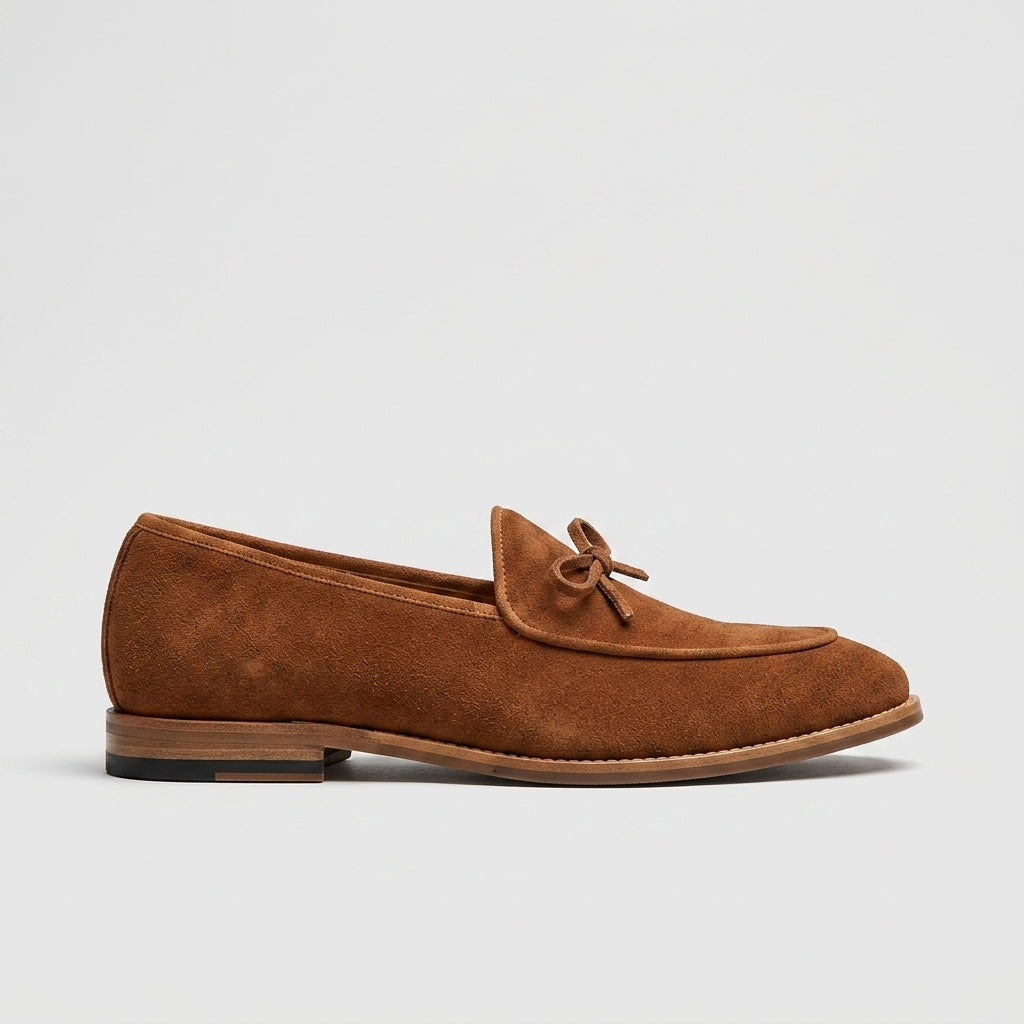 Men's Loafers Suede-Textured Bow Detail Almond Toe Slip-On