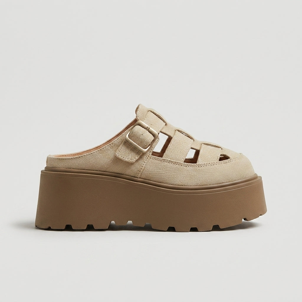 Women's Sandals - Closed-Toe Platform - Buckle Fastening