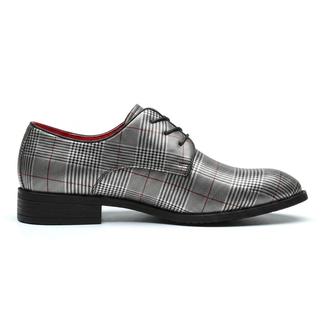 Men's Dress Shoes Glen Check Pointed Toe Lace-Up Low Block Heel