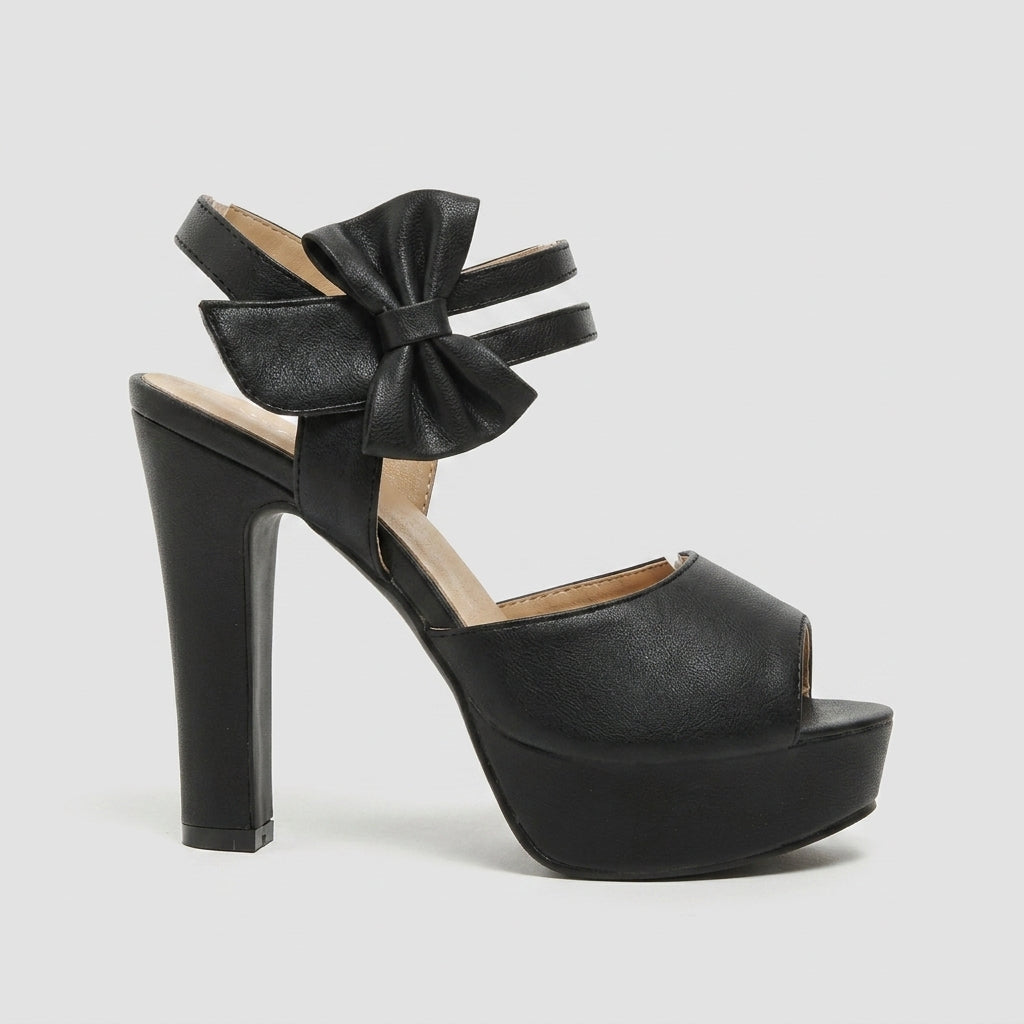 Women's Platform Sandals - Peep Toe Block Heel Bow