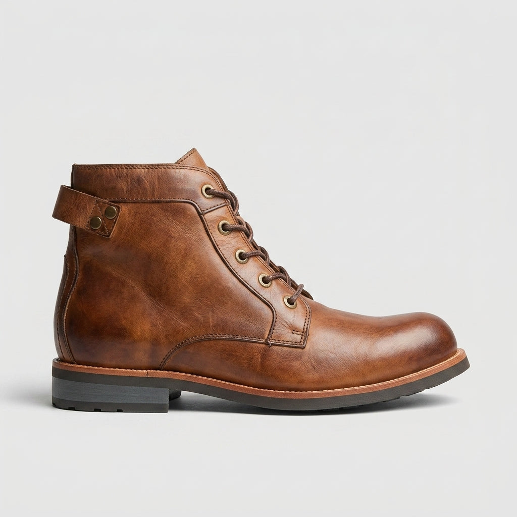 Men's Ankle Boots Lace-Up Round Toe Low Block Heel