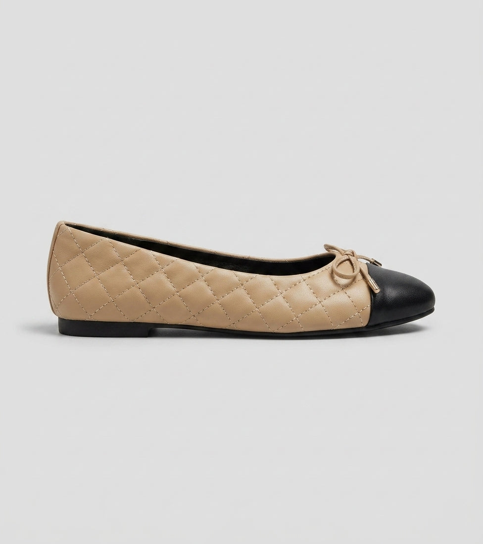 Women's Flats Quilted Cap Toe Bow Detail Slip-On Ballet