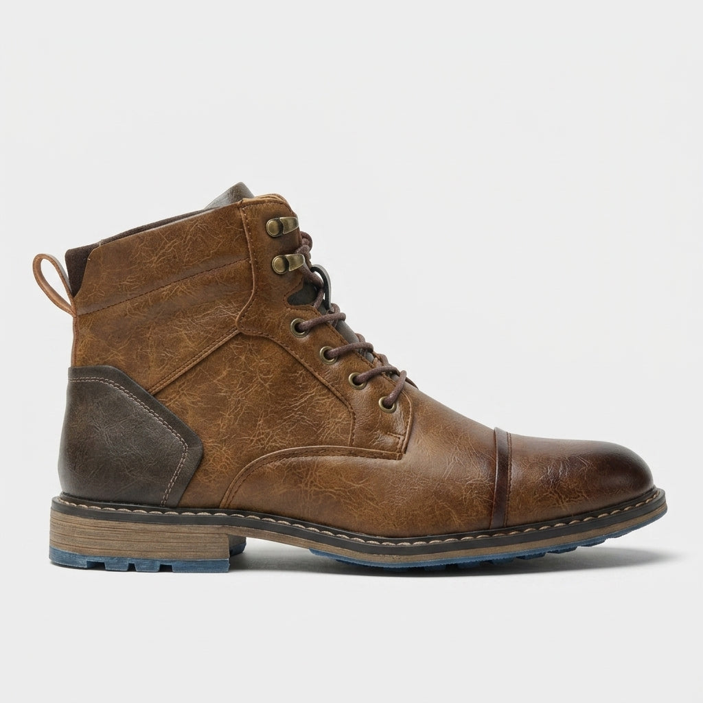 Men's Boots - Ankle Lace-Up Cap Toe Zip Side Low Heel