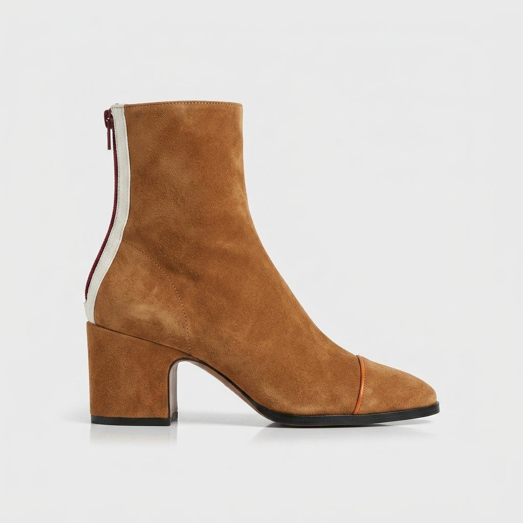 Women's Ankle Boots - Square Toe - Block Heel - Suede-Effect