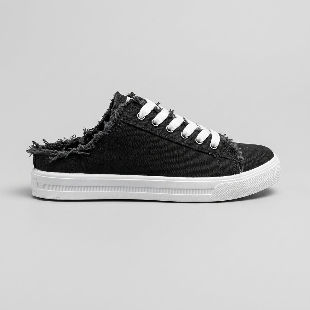 Women's Sneakers Lace-Up Low-Top Frayed Canvas Platform Sole