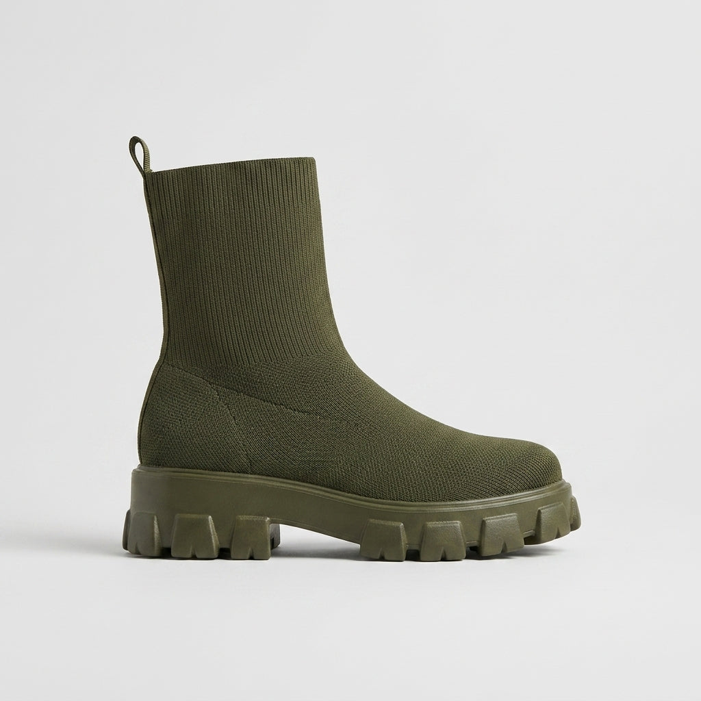 Women's Platform Boots Ankle Sock-Fit Chunky Lug Sole