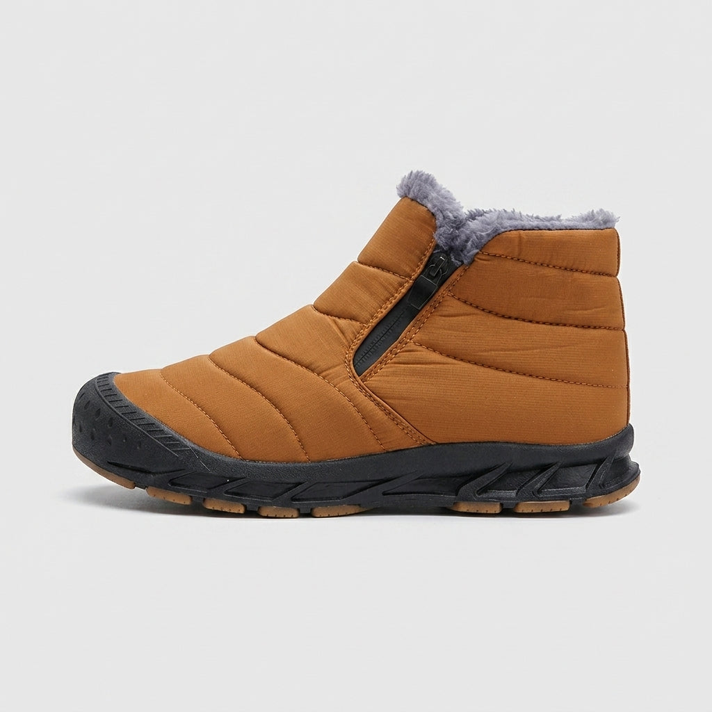 Women's Fur-Lined Snow Boots - Round Toe Side Zip