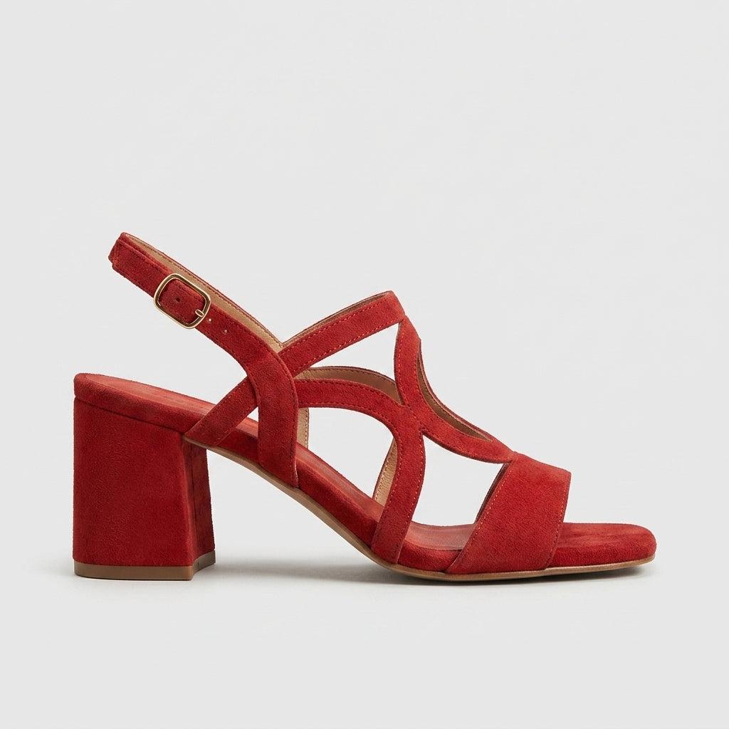 Women's Suede Slingback Sandals Block Heel - Open Toe Ankle Strap