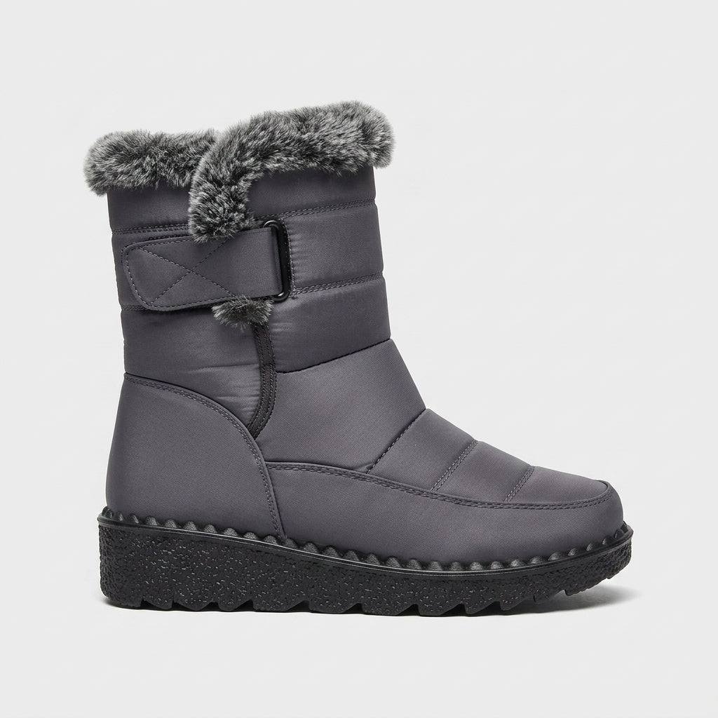 Women's Fur-Trim Snow Boots - Round Toe Buckle Strap